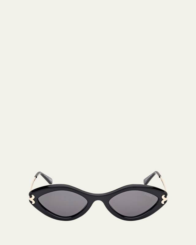 Logo Acetate & Metal Oval Sunglasses